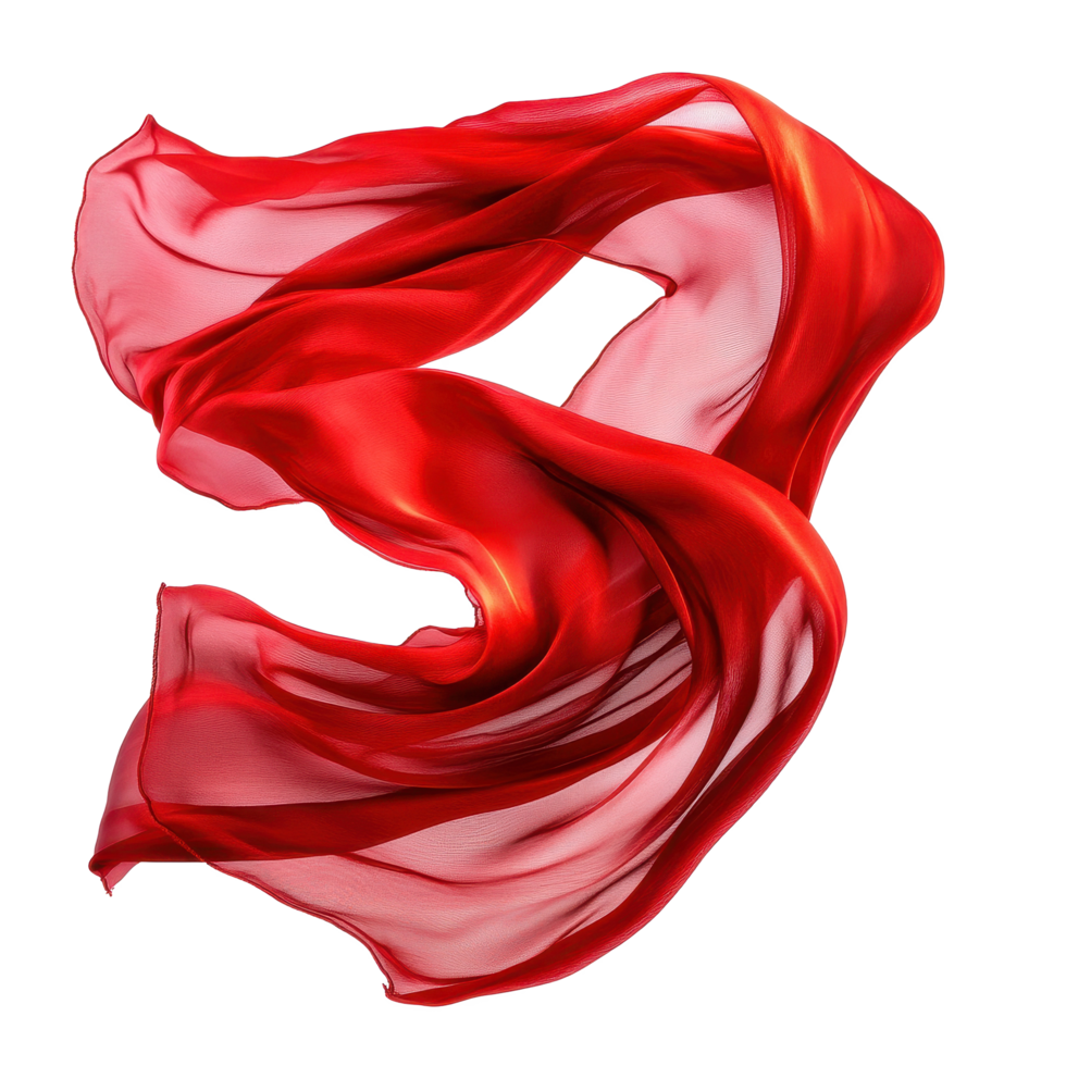 Red silk cloth flowing gracefully on a Transparent background showcasing elegance and movement, Red Silk Cloth in Motion On background png