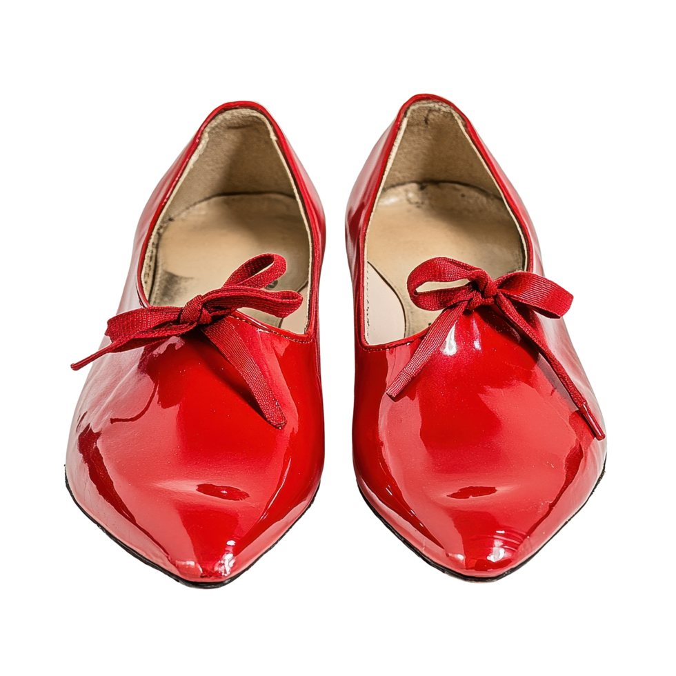 Bright red shoes with bows on a clean Transparent background presenting a fashionable footwear option, Pair Red Shoes, background png