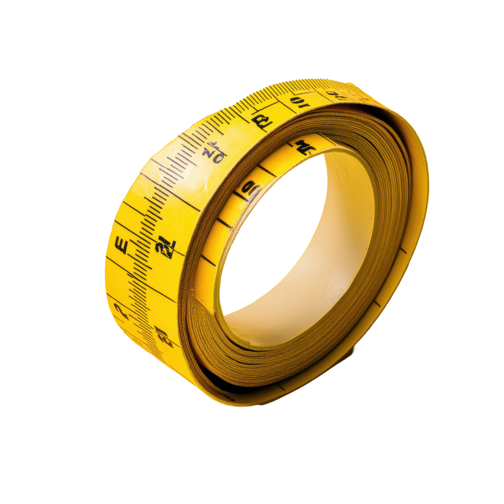 Measuring tape in bright yellow color displayed against a matching background for clarity and focus, Yellow work Tape Measure or Centimeter png