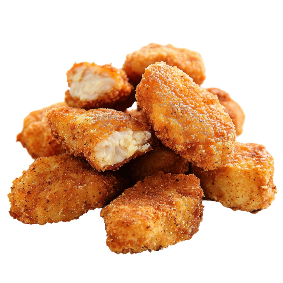 Delicious crispy chicken nuggets piled high against a clean white background, Chicken Nuggetsisolated on white background png