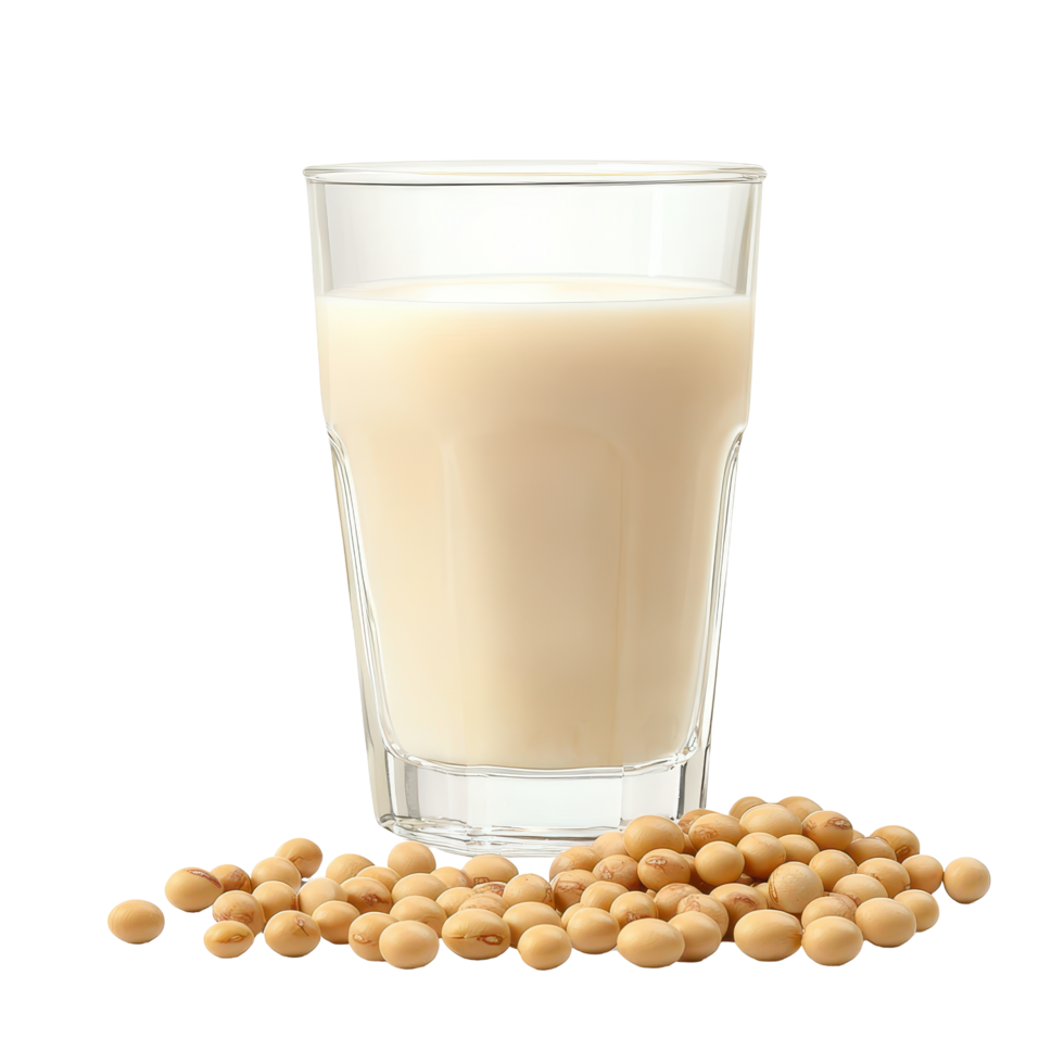 Healthy drink option featuring a glass of milk and soybeans on a clean white background, glass of milk and soy bean isolated on white background png