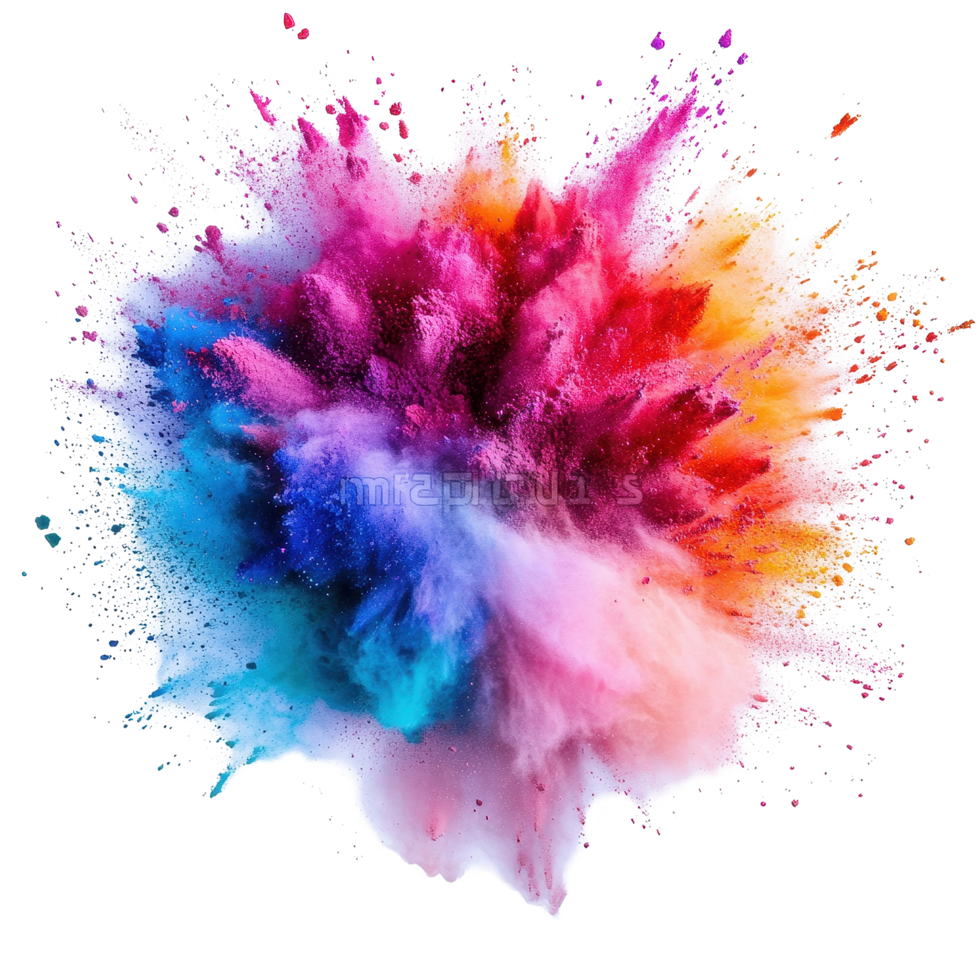 Multicolored powder explosion showcasing vibrant hues against a Transparent background, Multicolored Holi Powder Burst on background png