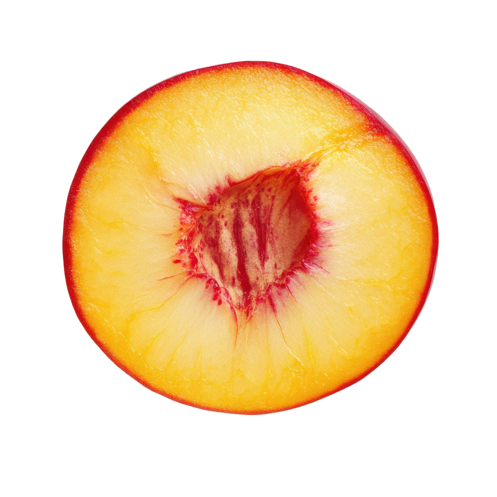 Fresh nectarine slice isolated on Transparent background highlighting its vibrant color and juicy texture, Nectarine slice isolated on background png