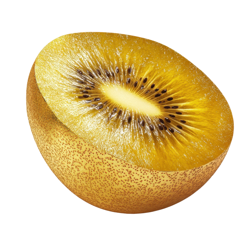Gold kiwi cut in half on a clean white background highlighting its vibrant color and texture, gold kiwi isolated on white background png