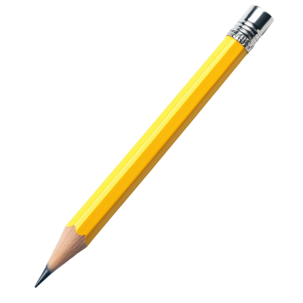 Short yellow pencil with eraser isolated on Transparent background for school and office use, Short Yellow Pencil with Eraser isolated on background png