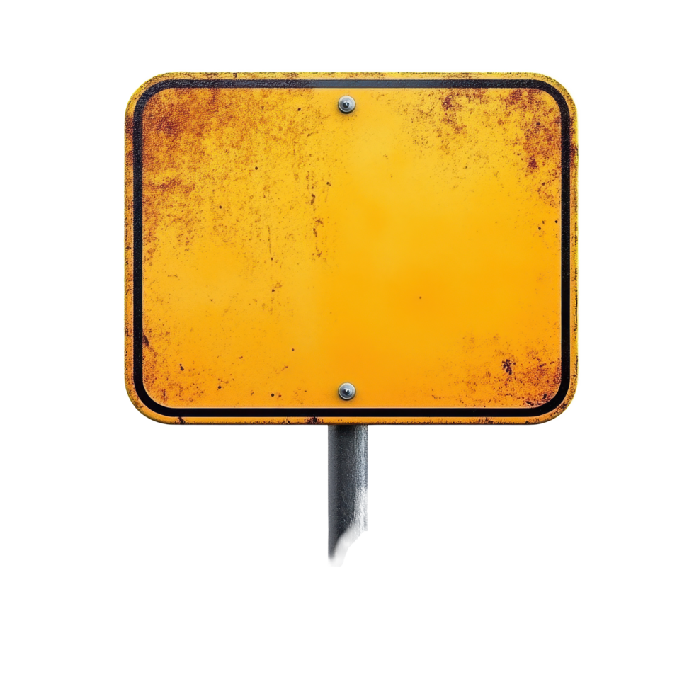 Isolated blank road sign with a rusty yellow surface for versatile use in design projects, Isolated image blank road sign for use in various designs on Transparent background png