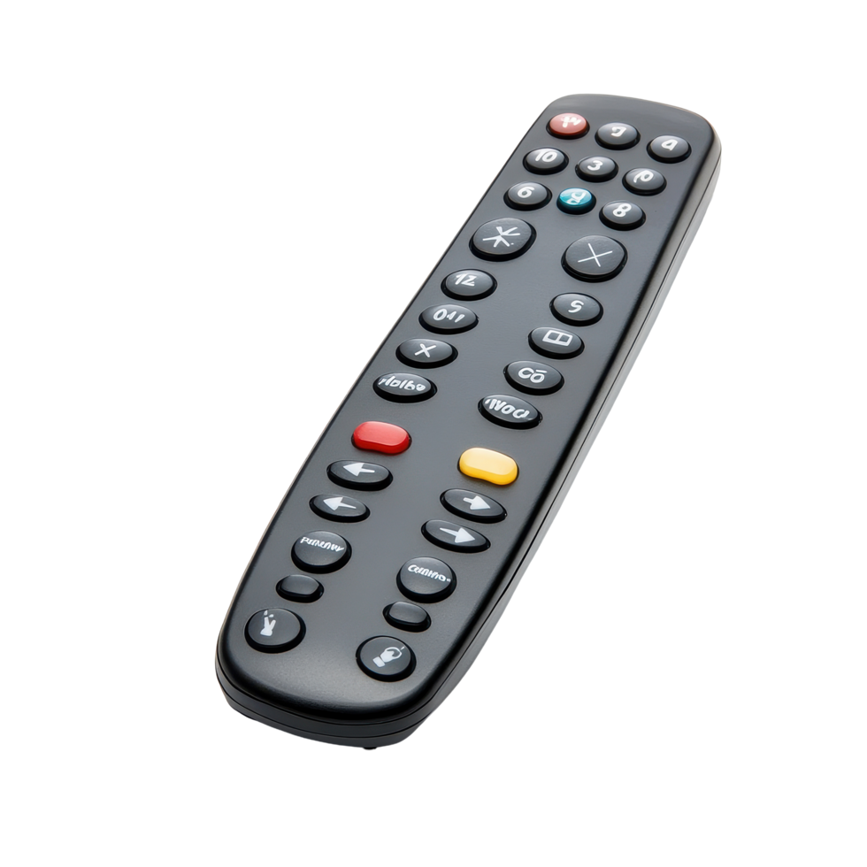 Remote control designed for seamless operation in various entertainment systems and devices, Remote tv isolated on Transparent background with background png