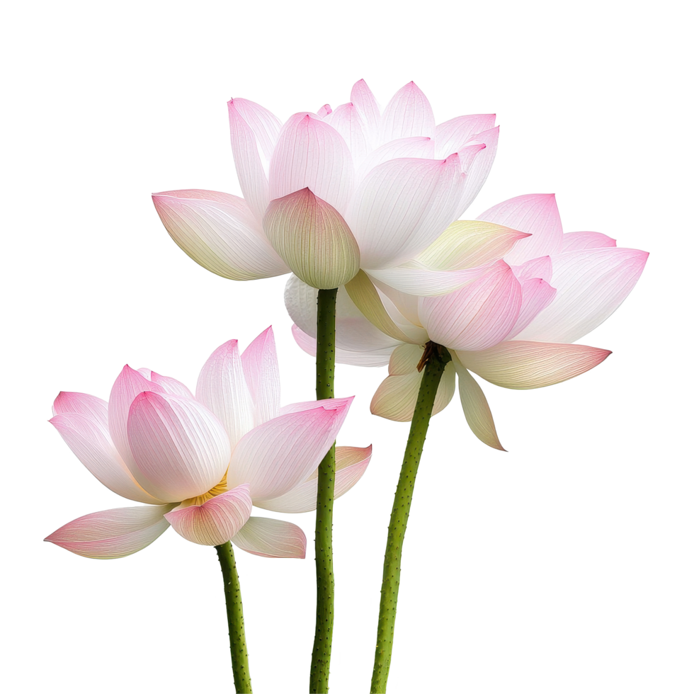 Lotus flowers with delicate petals and vibrant colors isolated on Transparent background showcasing natural beauty, lotus flowers isolated on background png