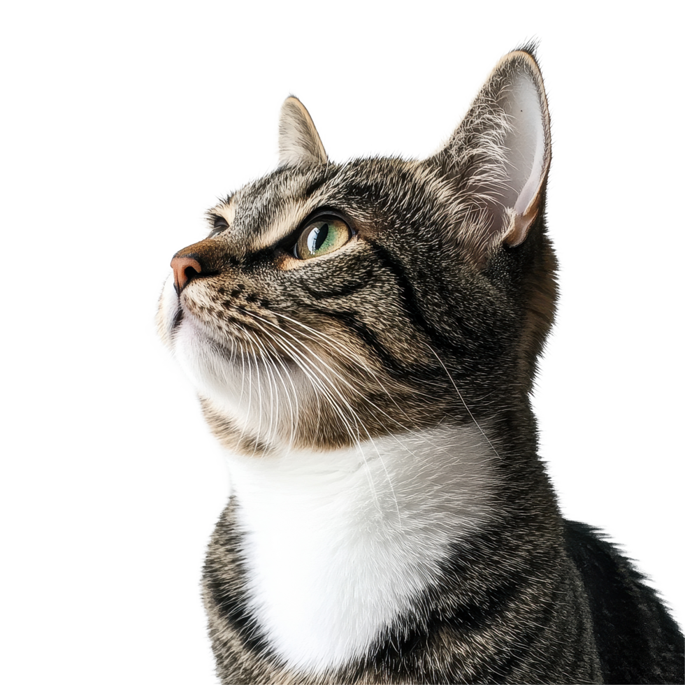 Portrait of a curious cat with striking green eyes against a clean Transparent background, Portrait of a cat on a background Isolate png