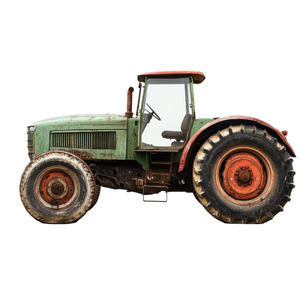 Old green tractor isolated on a Transparent background showcasing rural engineering and design, Tractor Isolated on background png