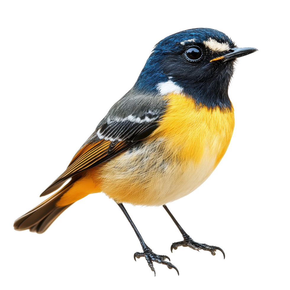 Bluefronted Redstart bird perched elegantly against a white backdrop showcasing vibrant plumage, Blue fronted Redstart bird isolated on white background png