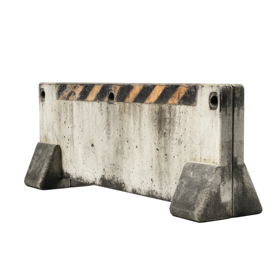 Concrete road barrier designed for safety and traffic management on construction sites, Concrete road barrier isolated on Transparent background png