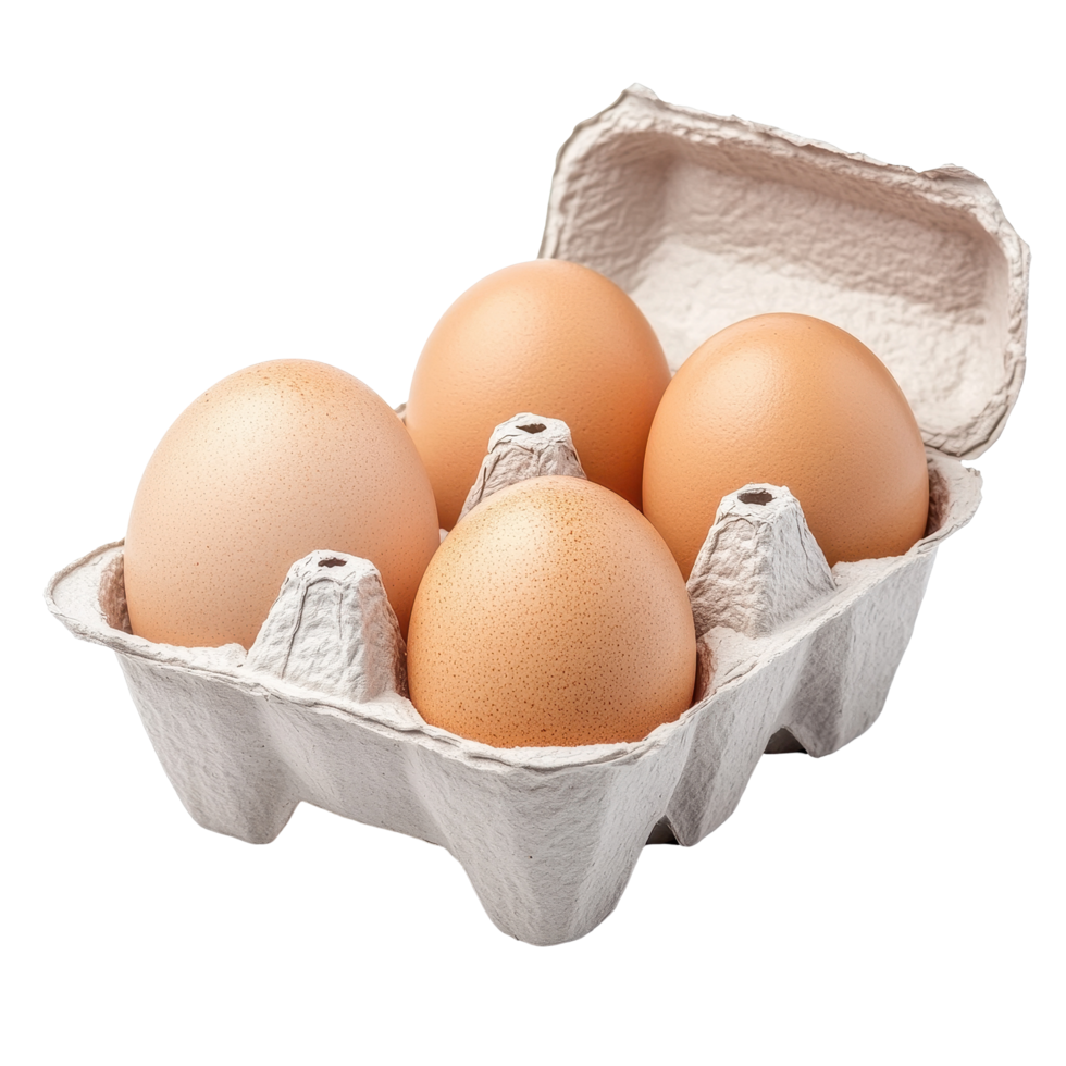 Fresh chicken eggs in a cardboard carton on a bright Transparent background, Eggs in carton isolated on background png