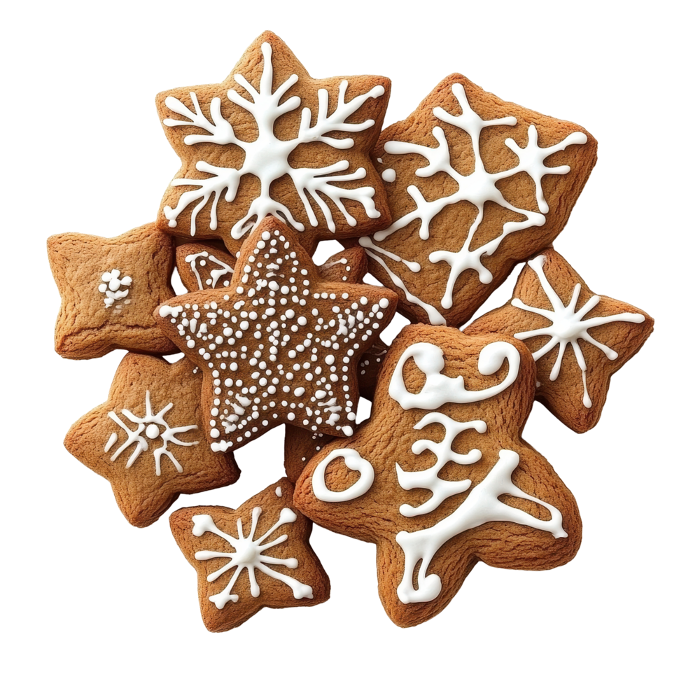 Delightful assortment of sweet gingerbread cookies decorated for Christmas celebration, sweet christmas gingerbread on isolated on Transparent background png