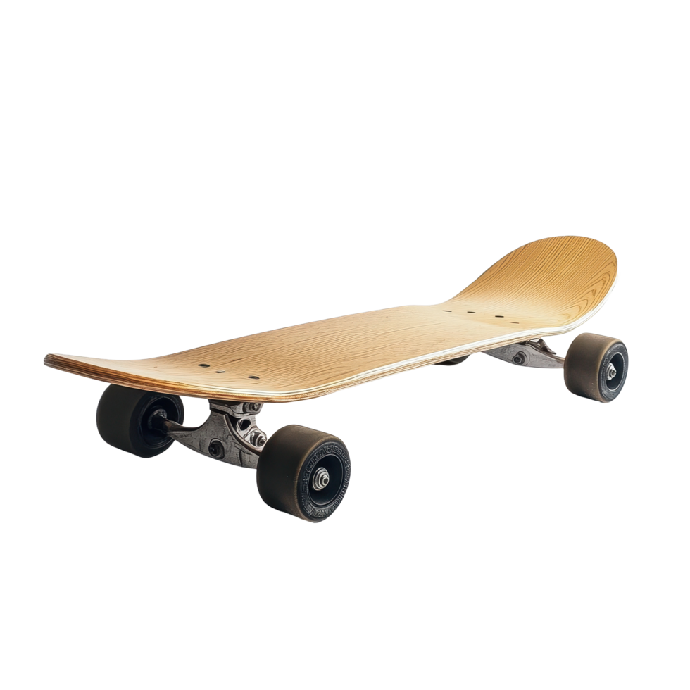 Skateboard with wheels on a white surface showcasing a minimalist design, skateboard with wheels attached to it on a white surface, Transparent background png