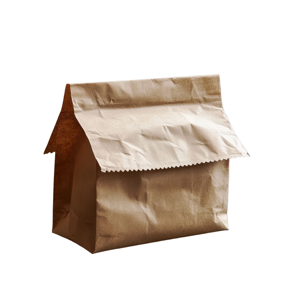 Packed brown paper bag ready for lunch break at work or school, Packed lunch lunch paper bag bag lunch break brown paper png