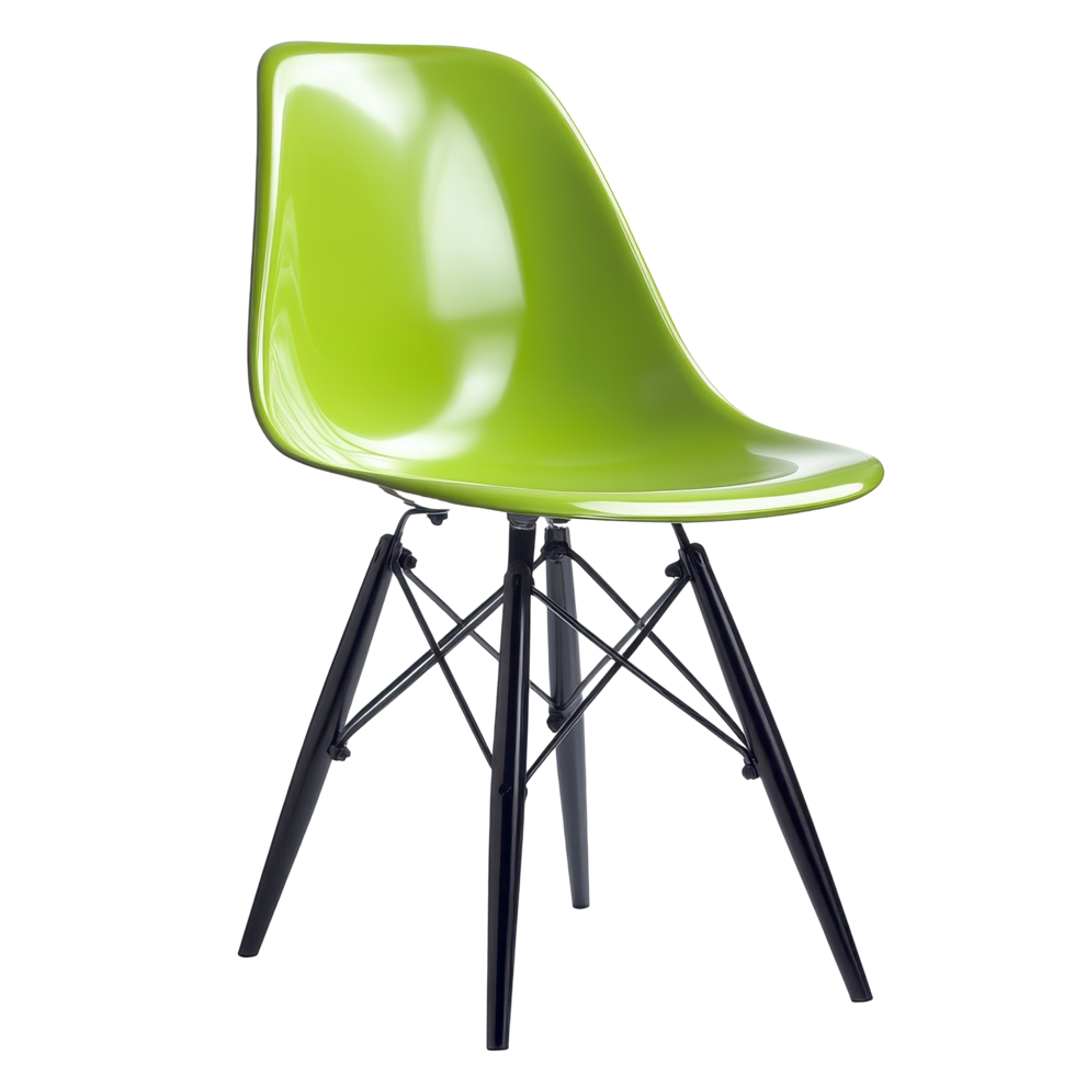 Modern green plastic chair with classic design isolated on a Transparent background for minimalist decor showcasing style, modern and classic green plastic chair isolated on background png