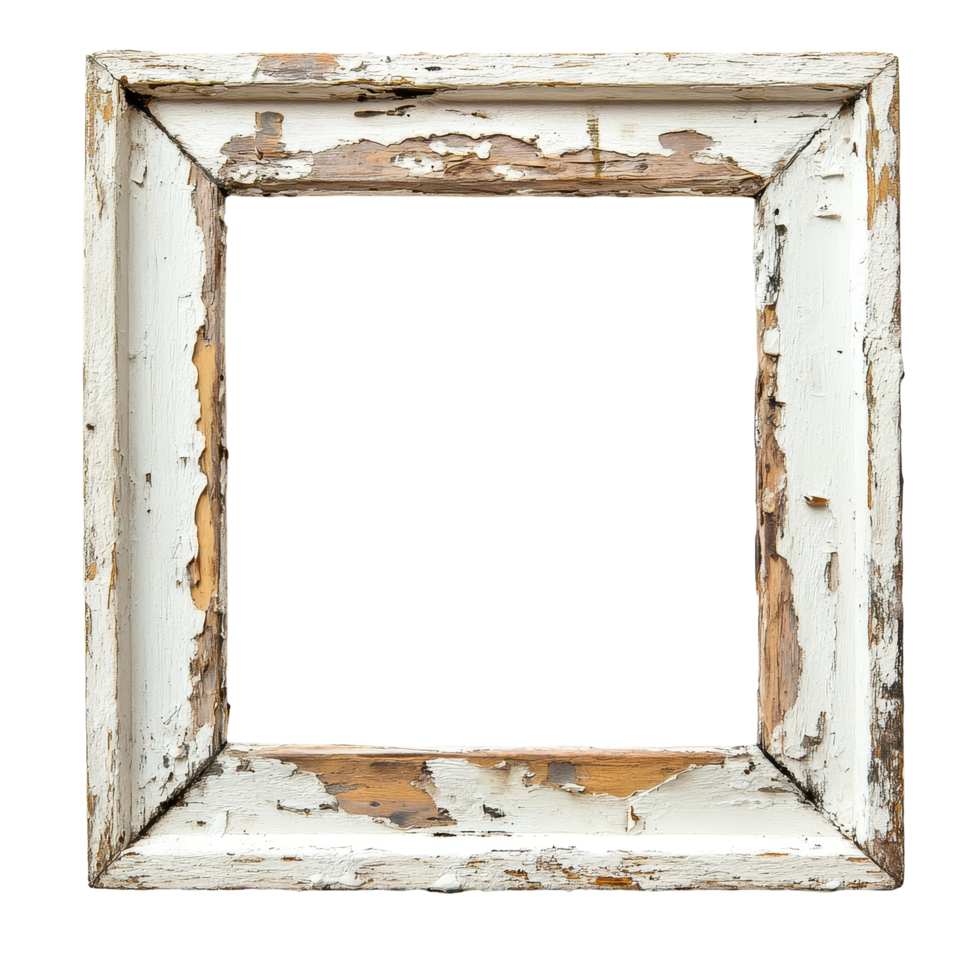 Old wooden frame with a distressed finish on a Transparent background for art display, typical wooden frame on a White background png
