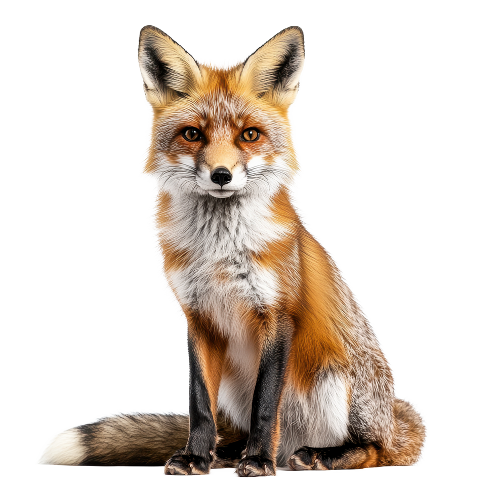 Fox with vibrant fur and attentive expression isolated on white background, Fox isolated white background png