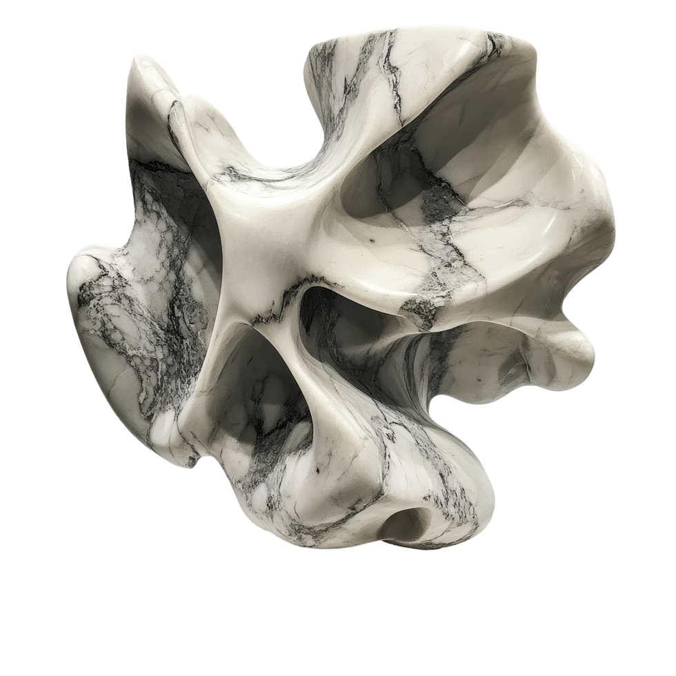 Marble stone sculpture with flowing forms displayed on a Transparent background in an art gallery, Marble stone sculpture on display, background png