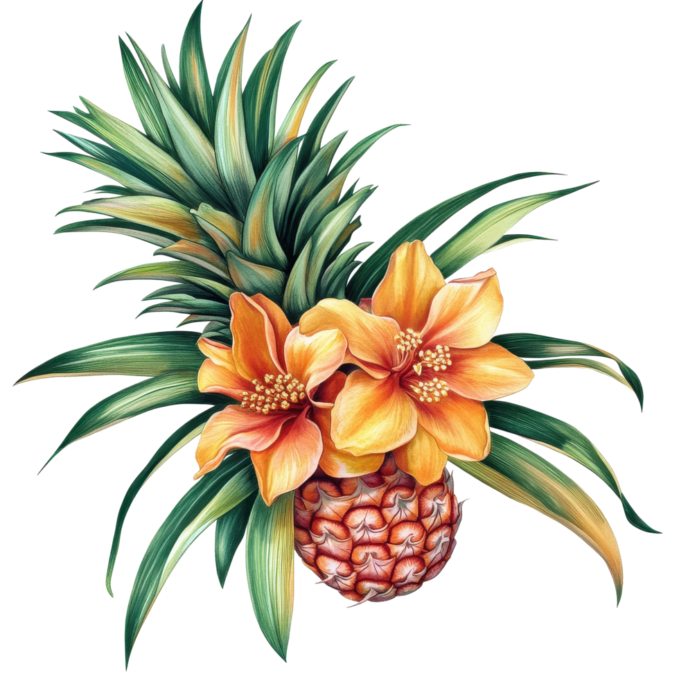 Beautiful pineapple blossom with vibrant yellow flowers on a white background showcasing natural elegance, image pineapple blossom on white background file on white background png