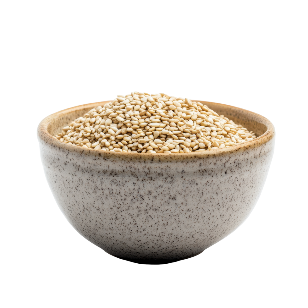 Sesame seeds in a ceramic bowl showcasing natural textures and colors, sesame seeds in a ceramic bowl isolated on Transparent background png