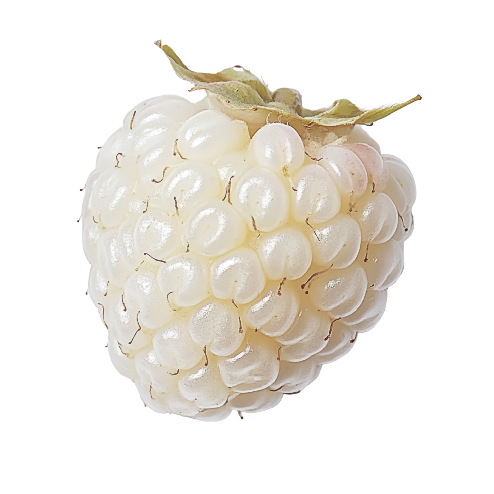 Unique half white raspberry showcasing translucent texture against a clean white background, half white raspberry on white background png