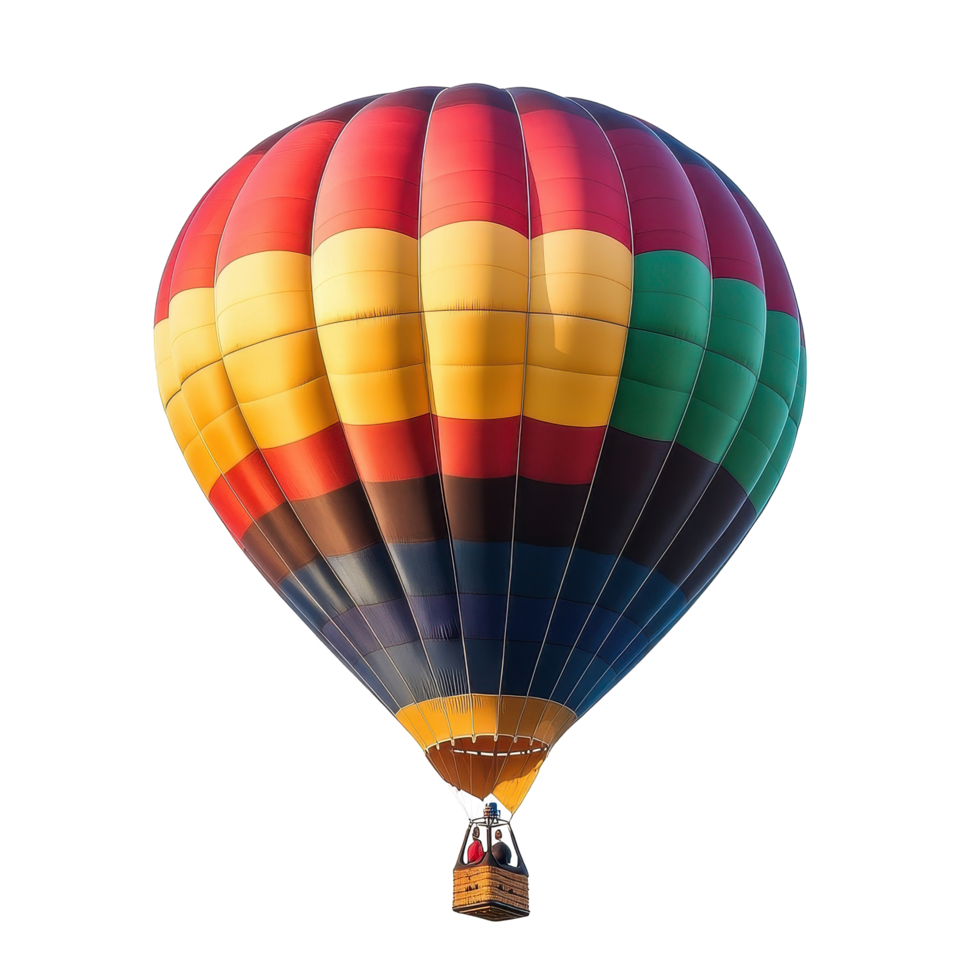 Colorful hot air balloon soaring against a Transparent background showcasing vibrant patterns and designs, Colorful hot air balloon isolated on background png
