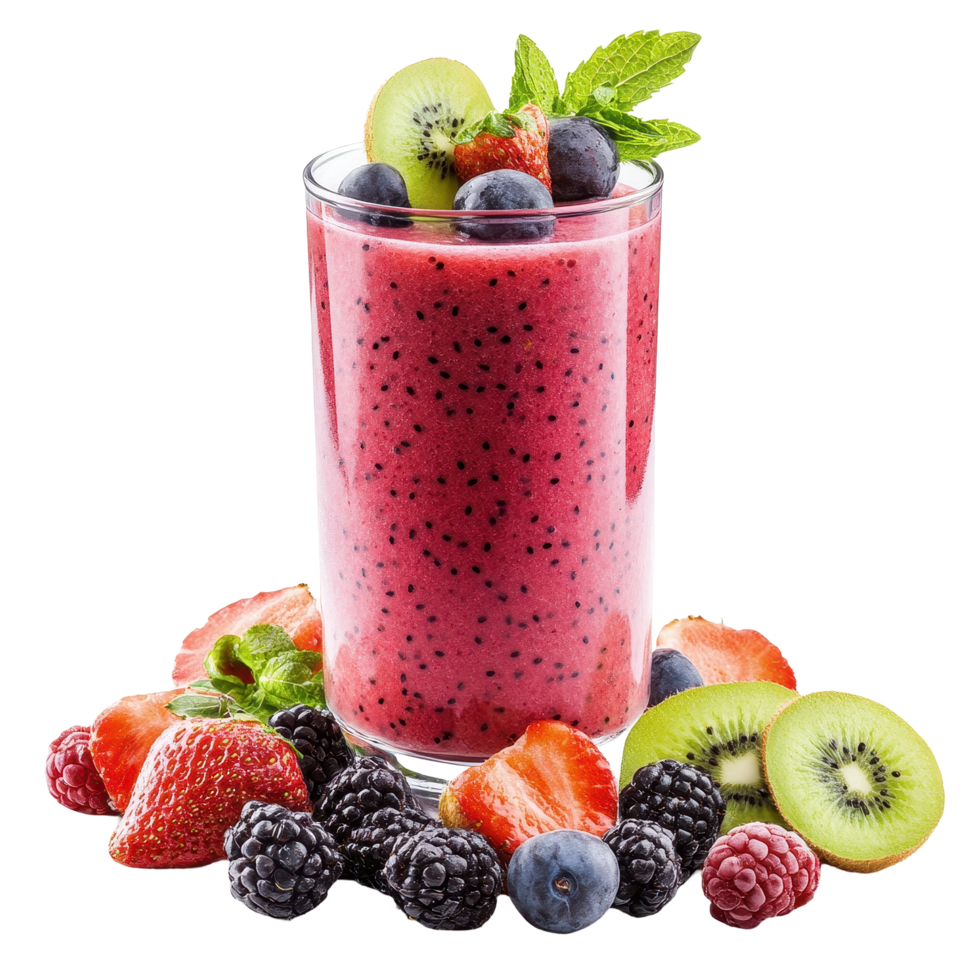 Delicious fruit smoothie with mint and berries served on a bright white background, fruit smoothie isolated on white background png