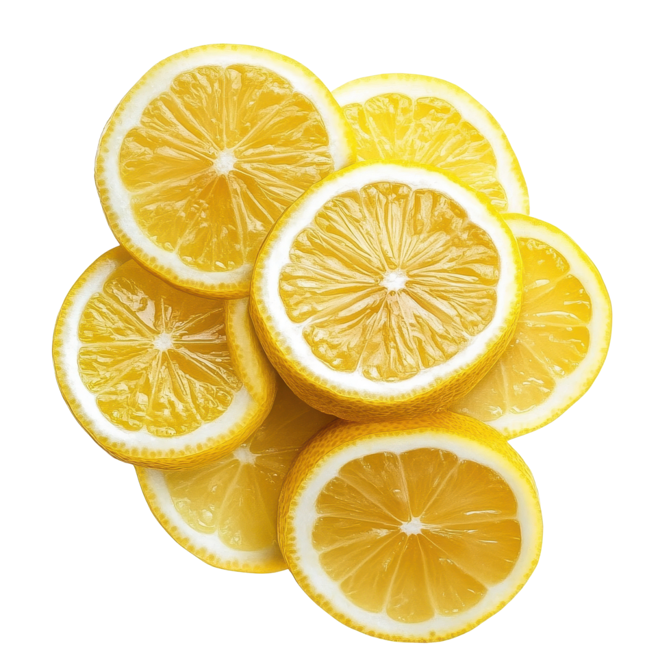 Fresh and juicy lemon slices stacked together, perfect for culinary use and refreshing beverages, ripe lemon slices isolated, Fresh and Juicy Lemon, isolated on Transparent background png