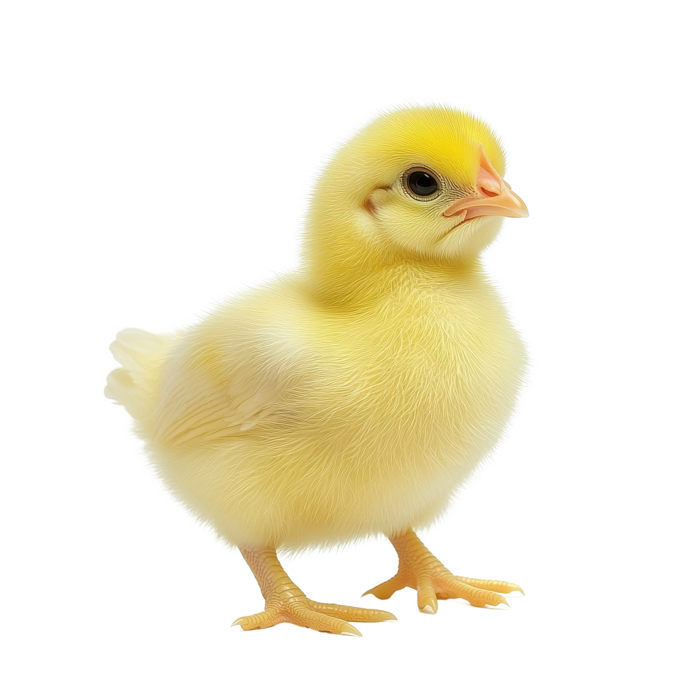 Little yellow chicken standing isolated on a Transparent background in a bright and cheerful setting, Little yellow chicken isolated on the white png