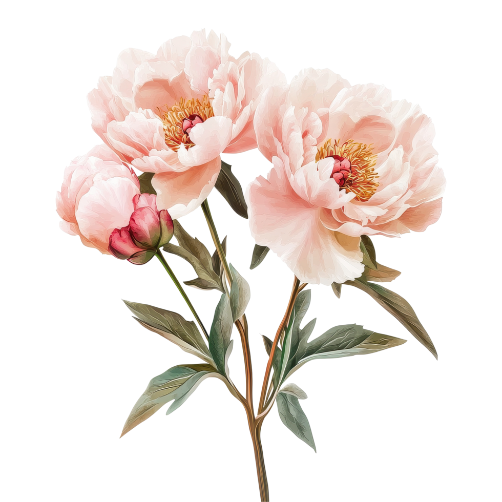 Peonies flowers in soft pink hues with delicate petals on a Transparent background, peonies flowers isolated on background png