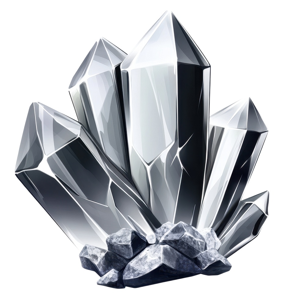 Shiny silver gemstone crystal icon designed for fantasy game applications, Silver game gemstone, crystal icon isolated on Transparent background png