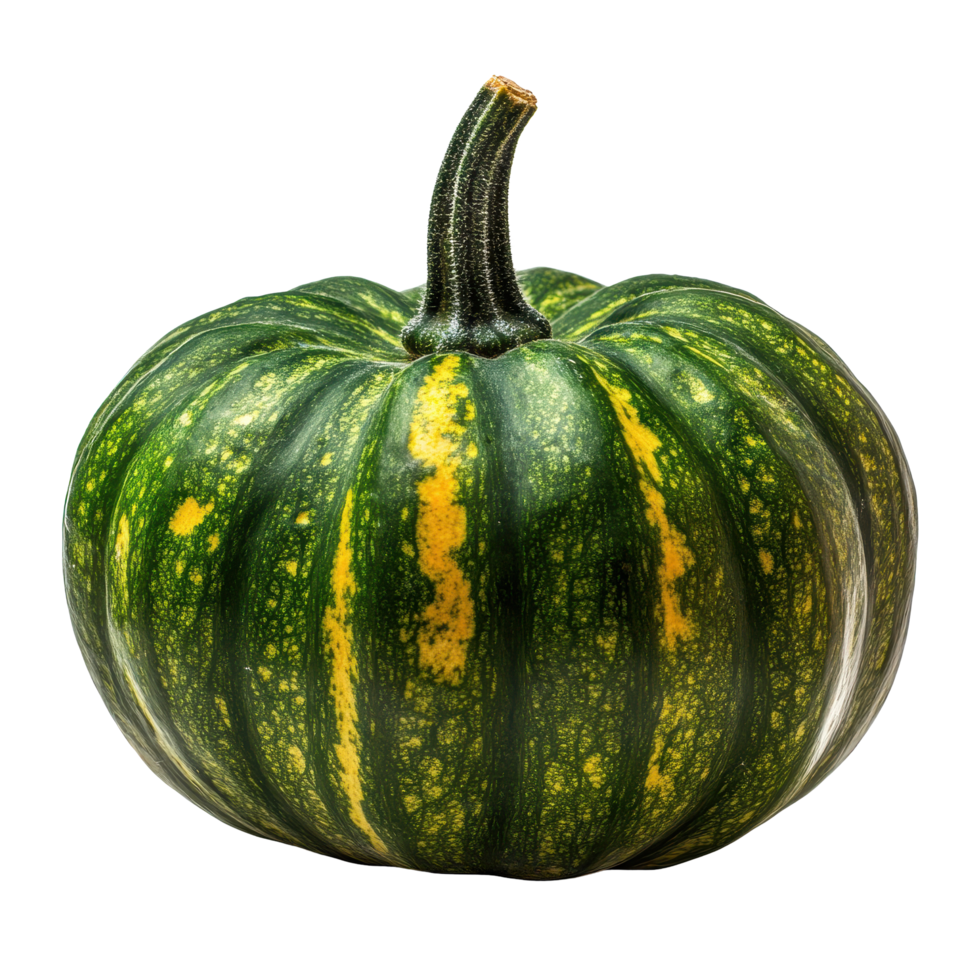Green pumpkin with stripes isolated on a white background perfect for autumn decorations and culinary uses, Green pumpkin isolated on the white background png