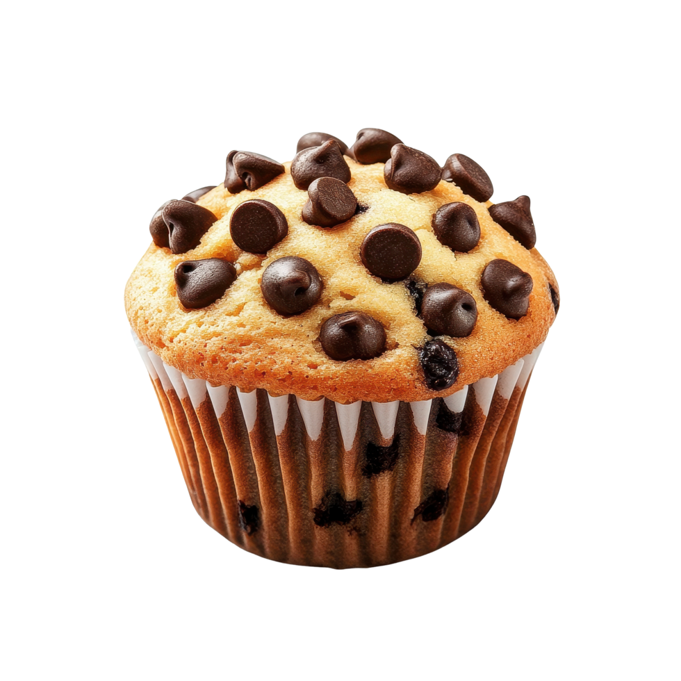 Delicious chocolate chip muffin cake on a clean white background, Chocolate chip muffin cake isolated on white background png