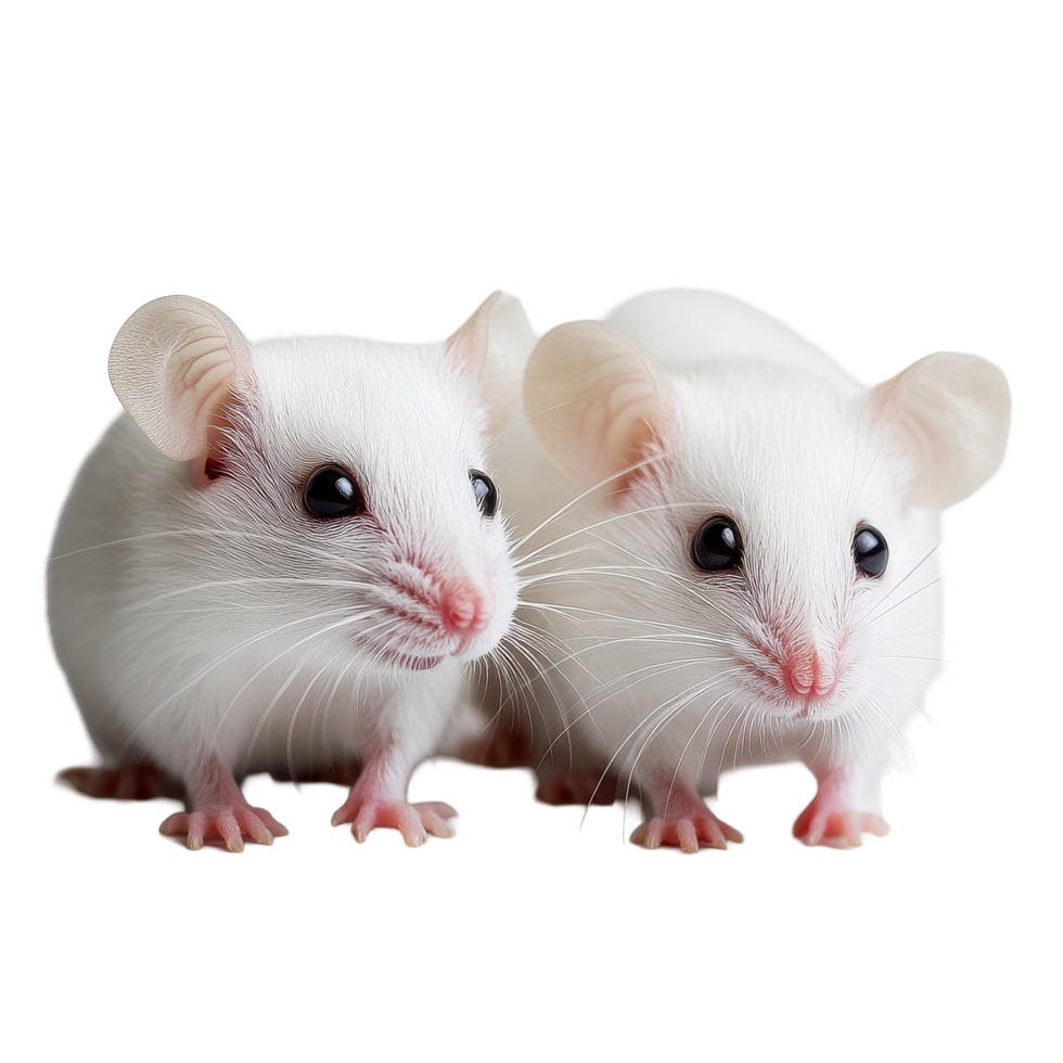 Two white mice exploring a clean Transparent background in a playful moment, Two white mouse background png