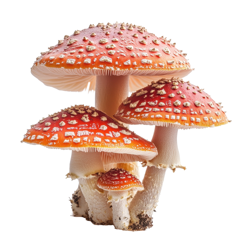 Enchanting fungi mushrooms displaying vibrant colors and textures against a clean white background, Enchanting Fungi Mushrooms on white background png