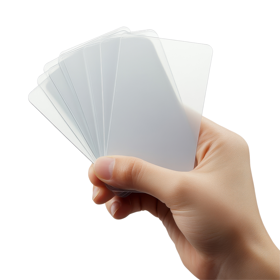 Hand holding several plastic cards in a bright, minimalist setting with a focus on simplicity and utility, Image hand holding yellow plastic card isolated on white background png