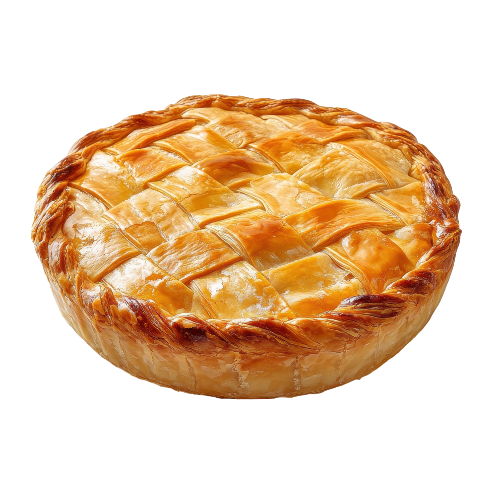 Delicious golden pie with a flaky crust on a Transparent background ready to be served, pie with a crust on a background png