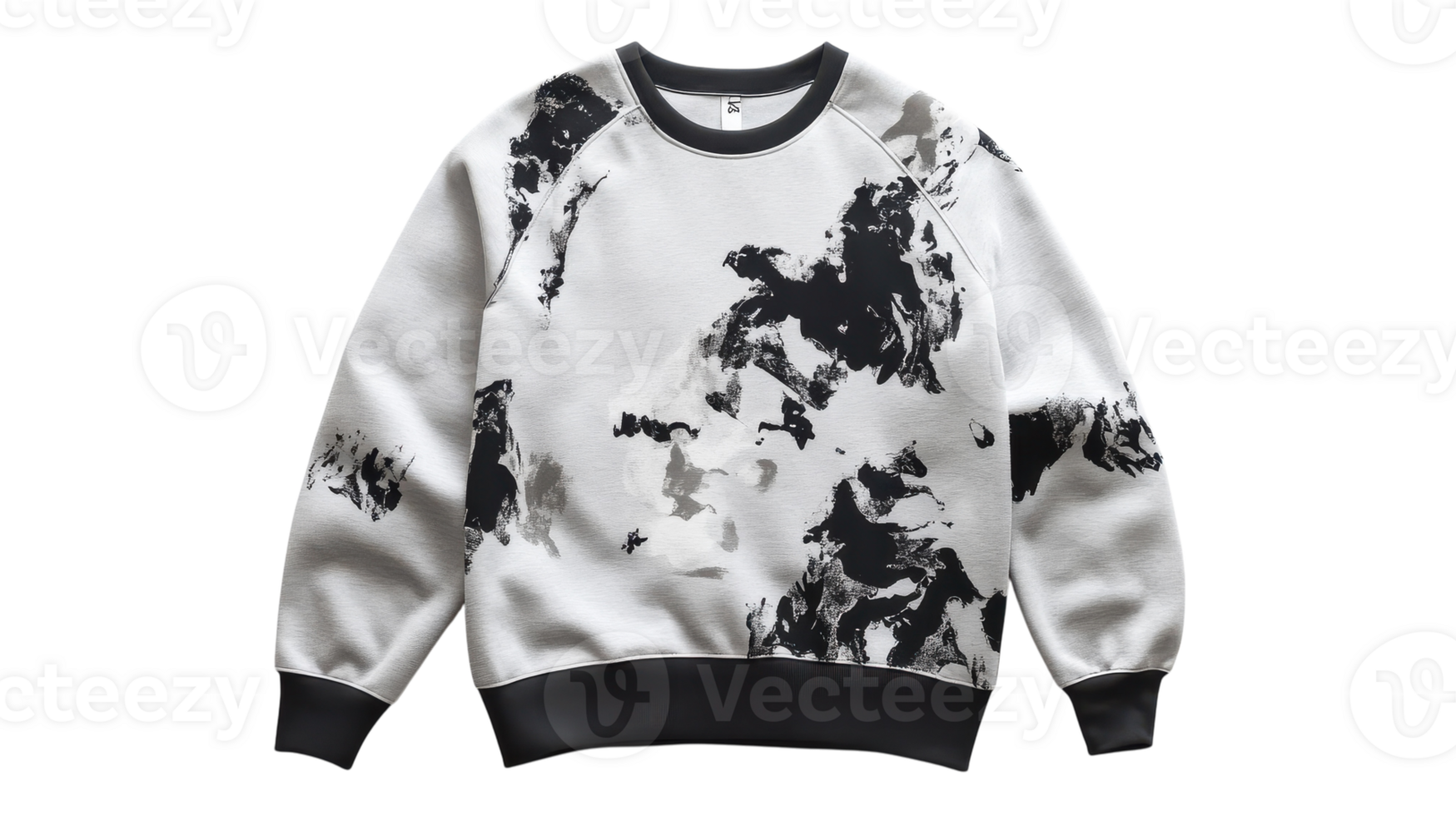 Stylish black and white sweatshirt featuring an abstract design displayed on a transparent background. png