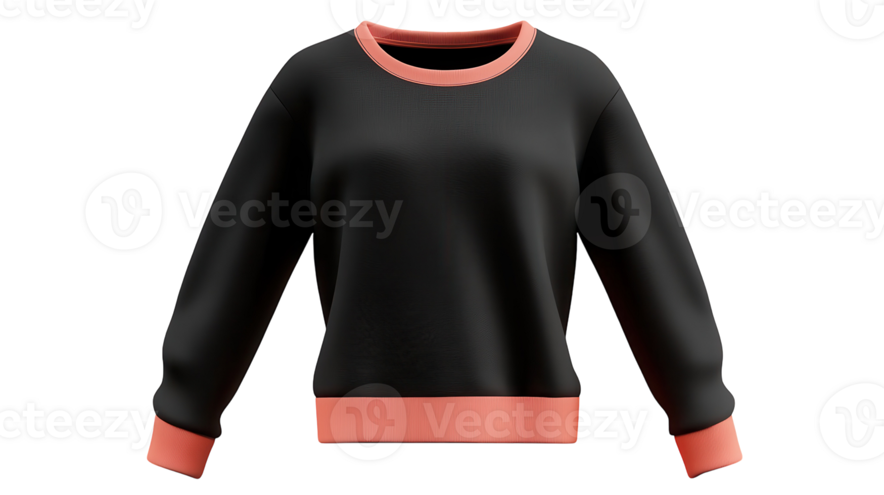 A stylish black sweatshirt with a pink hem and cuffs displayed against a transparent background for a modern fashion look. png