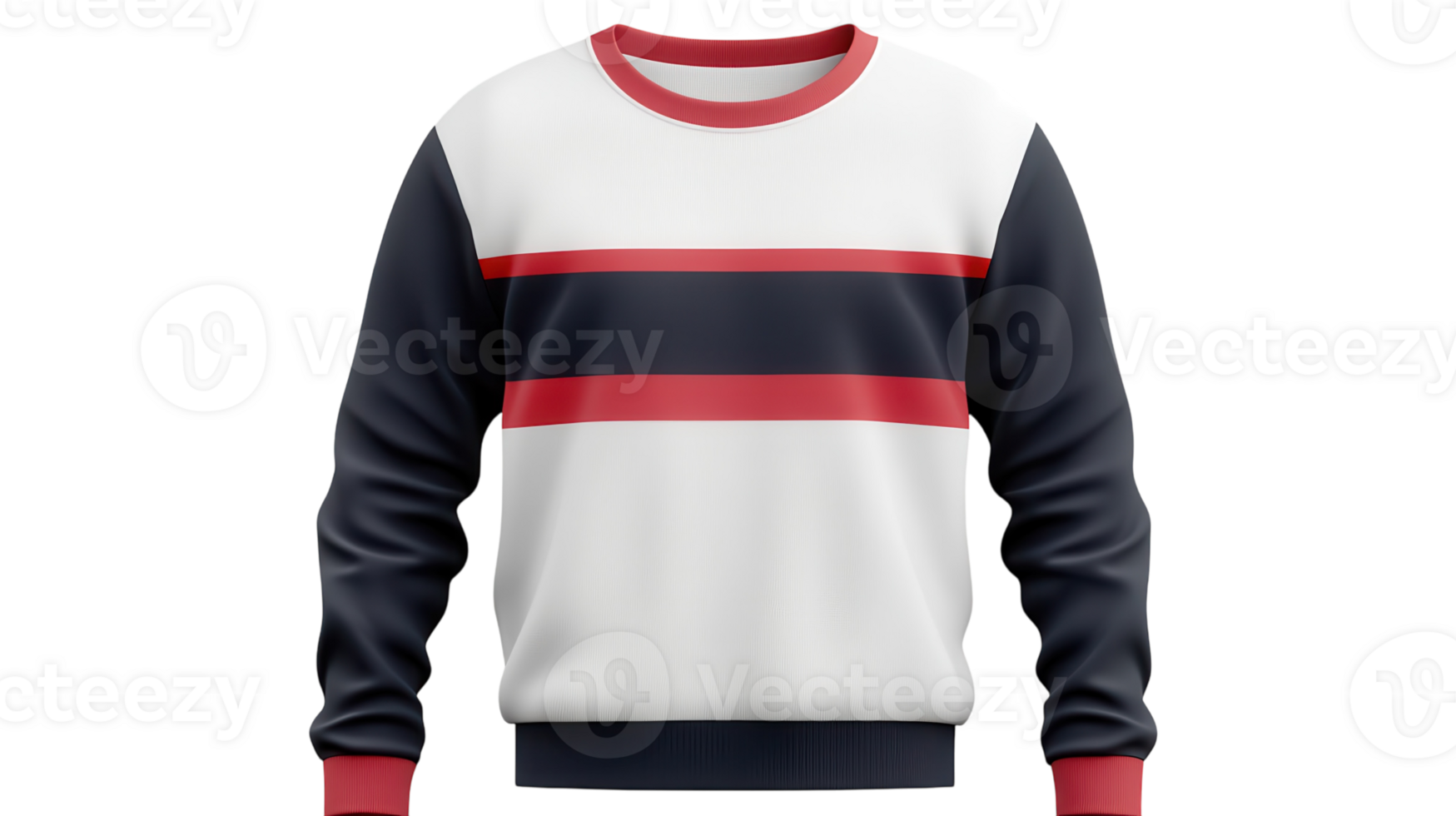 Casual striped sweater design in red, white, and navy colors displayed against a transparent background. png