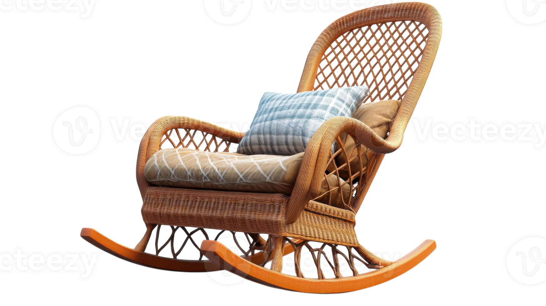 Comfortable rocking chair with plaid cushion placed on an isolated background for versatile design options. png