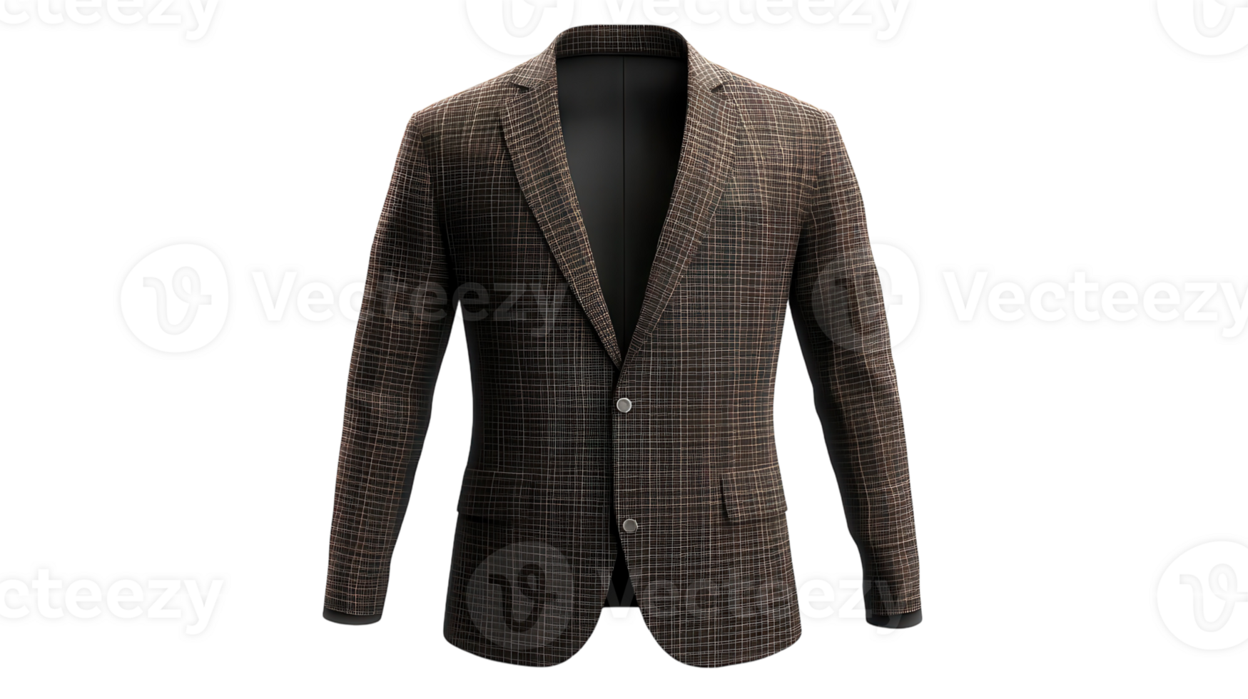 Stylish brown checked blazer displayed against a transparent background, perfect for formal events and business occasions. png