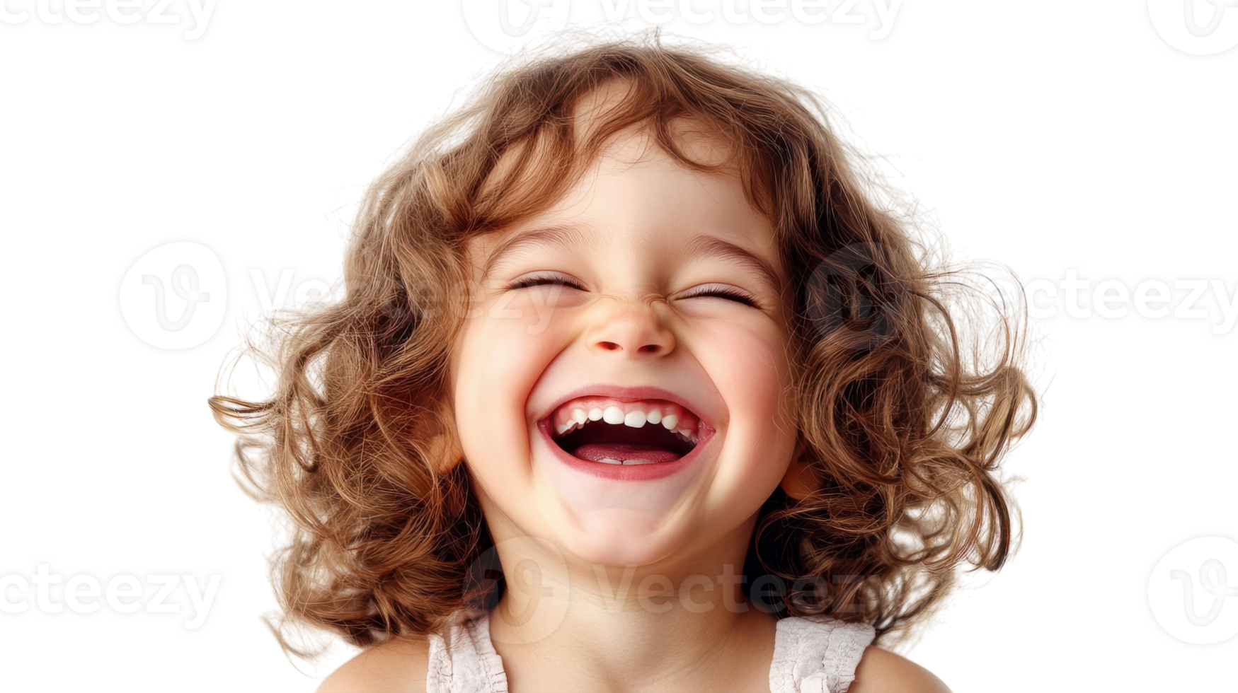 A joyful child with curly hair laughing heartily, capturing pure happiness in a bright and cheerful setting. png