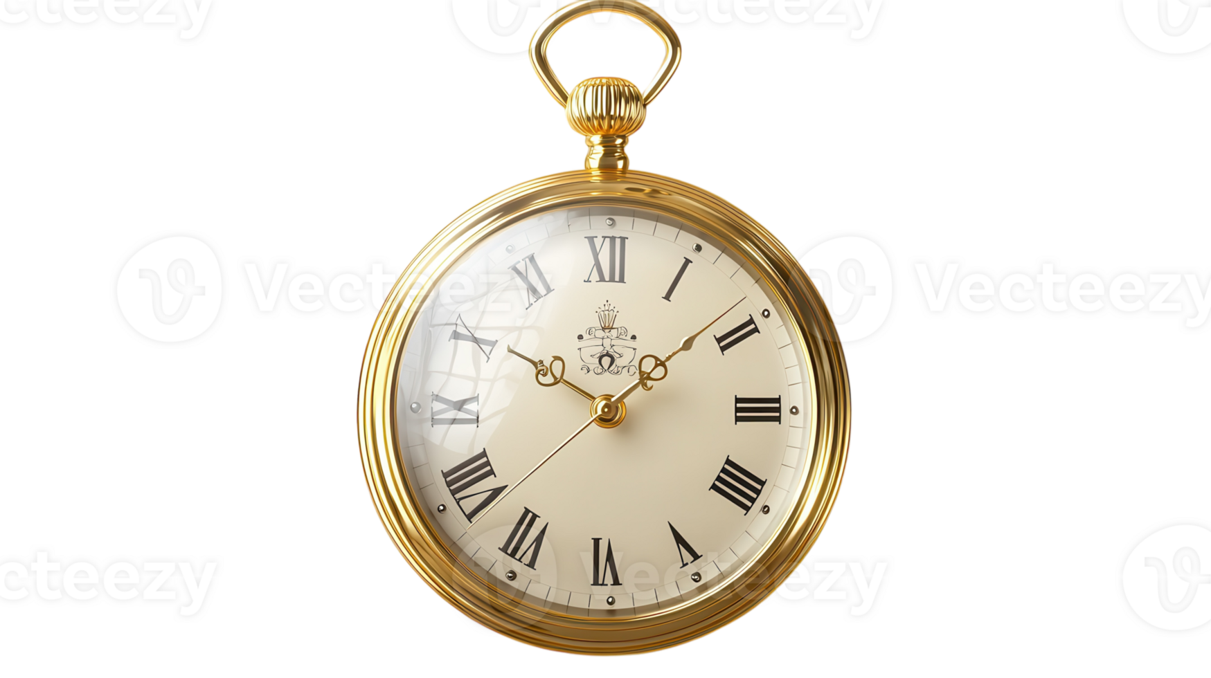 Vintage pocket watch with Roman numerals and elegant golden casing, showcasing intricate craftsmanship and timeless appeal. png