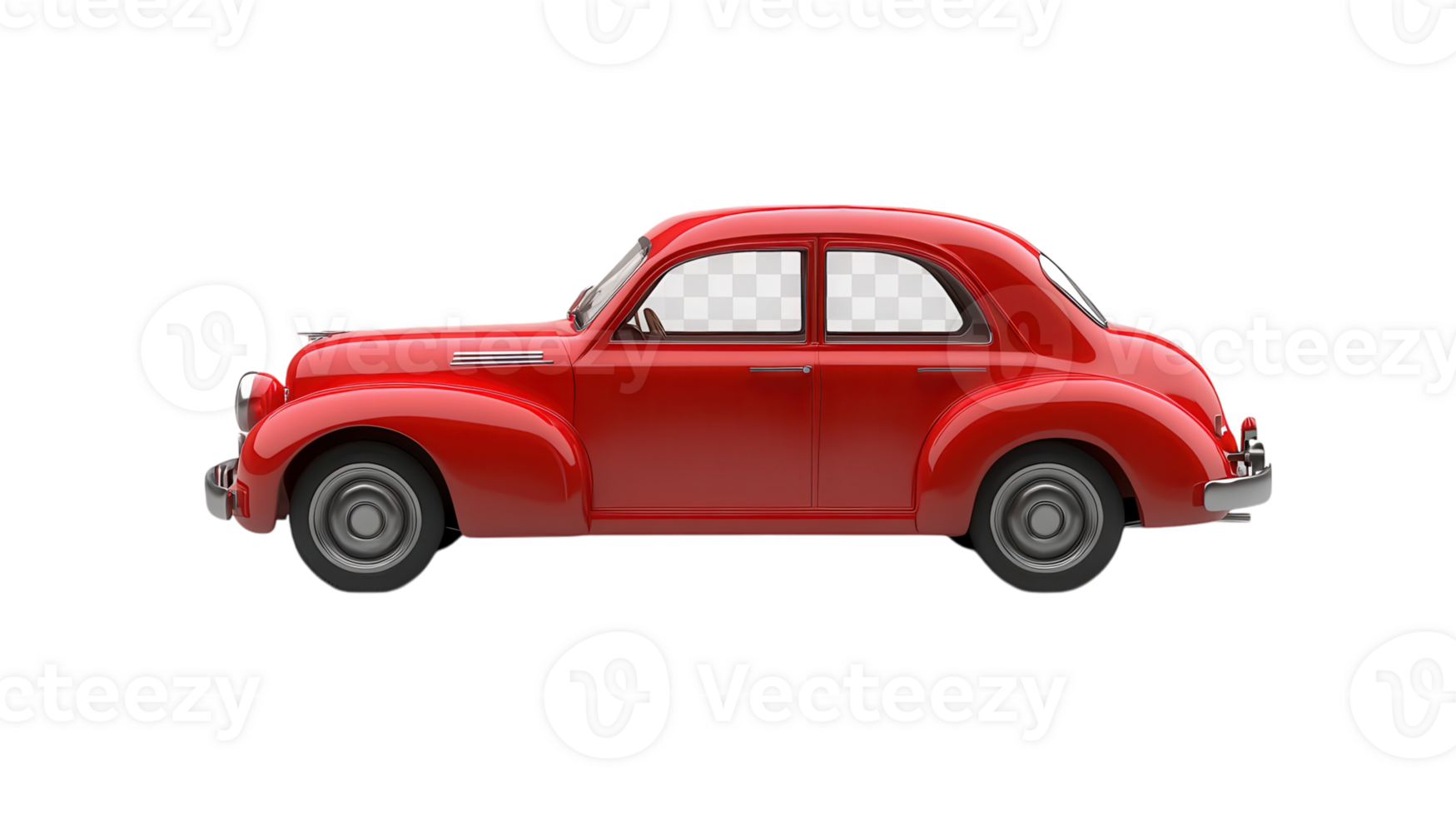 A classic red sedan showcasing vintage design against a transparent background, perfect for automotive enthusiasts and collectors. png