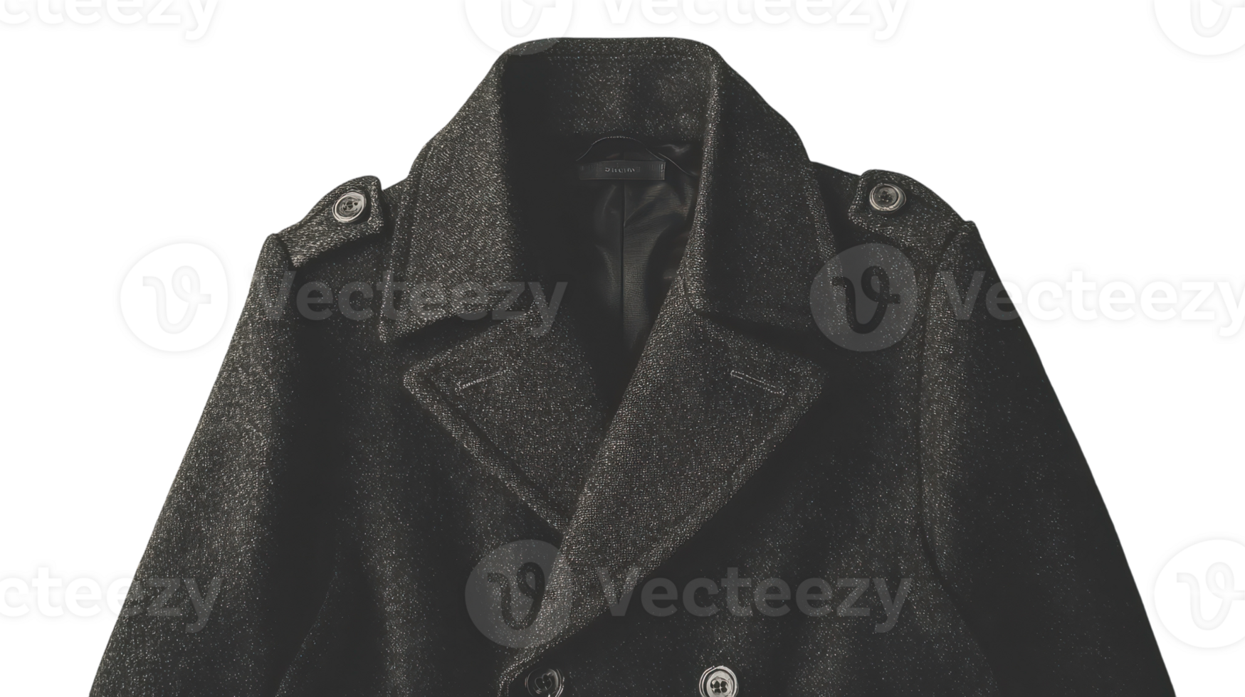 Elegant double-breasted wool coat displayed against a transparent background for fashion and design purposes in modern clothing. png