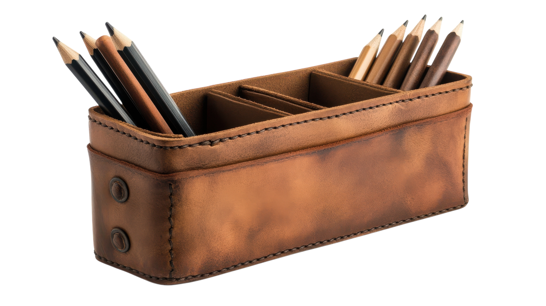 Stylish Leather Pencil Holder with Multi-Compartment Design for Organizing Office Supplies and Increasing Productivity. png