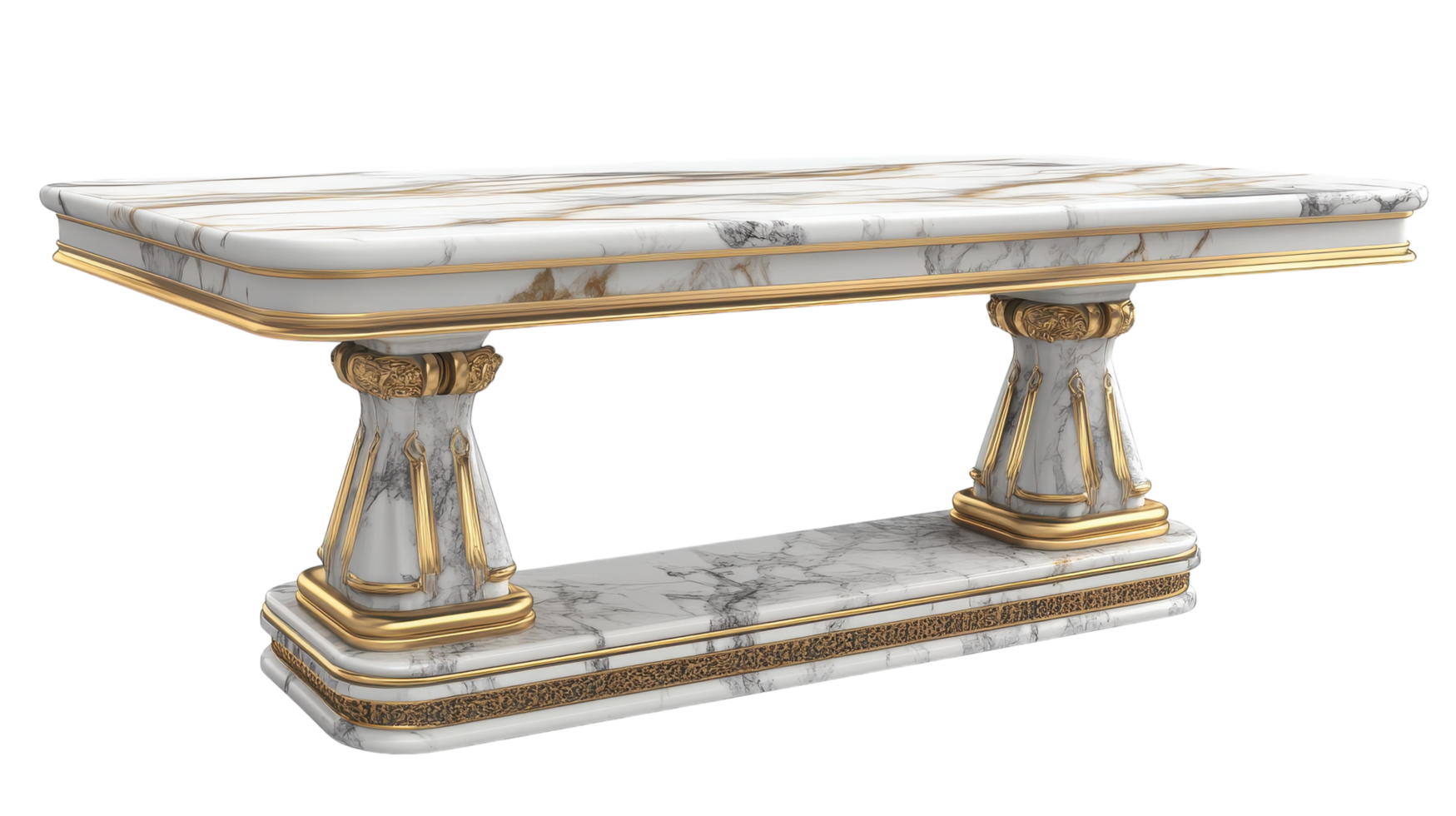 Elegant Marble Dining Table with Luxurious Gold Accents for Upscale Dining Experiences and Interior Design Aesthetics. png